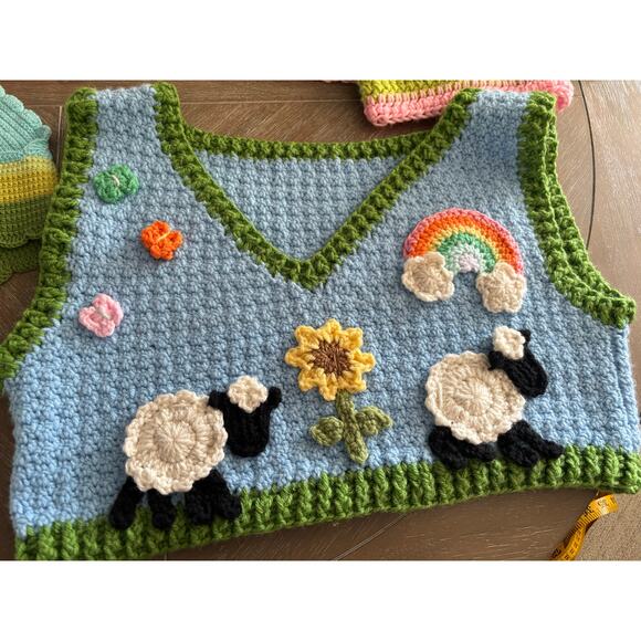 3 piece custom handmade cow farmcore crochet sweater, vest and top - Picture 8 of 9